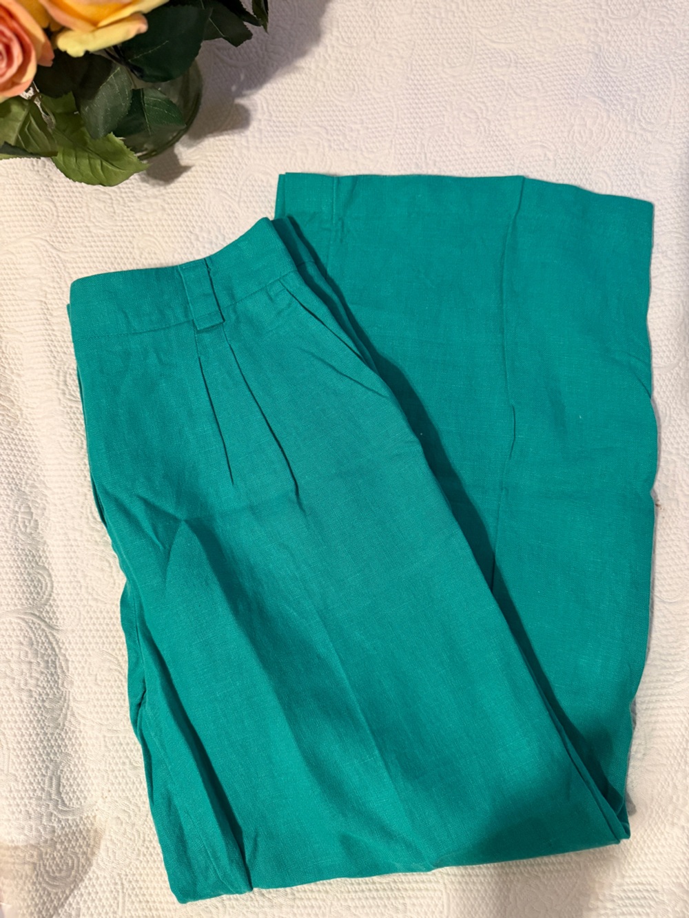 Autograph Turquoise Green Flax Linen Pants Sz 8